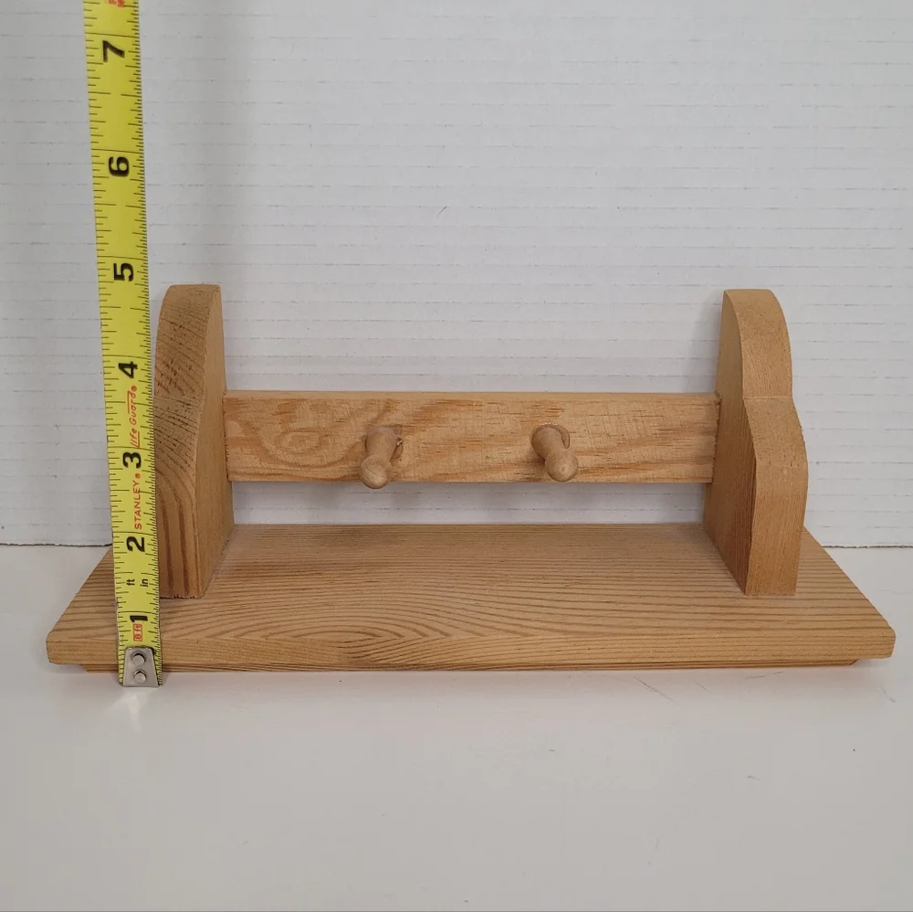 Wood Two Hook Wall Shelf with Plate Groove Unfinished NWOT